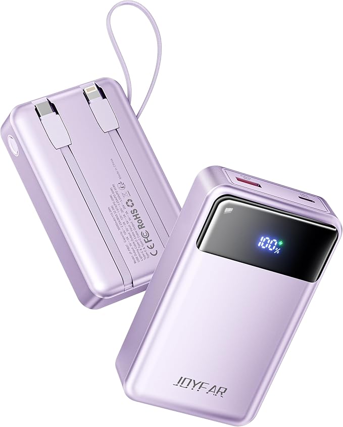 Portable Charger Power Bank - 30000mAh 65W Laptop Travel Essentials Battery Pack USB C Built in Cable Phone Fast Charging Compatible with iPhone 16 15 14 13 iPad MacBook Samsung Google (Purple)