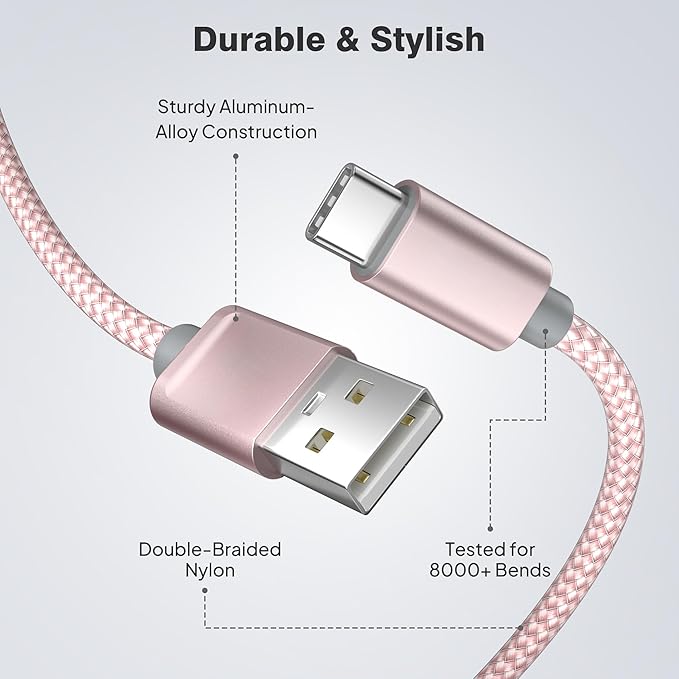 Elebase iPhone 17 16 Pro Max Charging Cable 1.5/3.3/6.6FT 3Pack,USB A to Type C Car Charger Cord,USBC Power Cable for New Apple iPad 10 10th Mini 8 8th 7 7th Air 5 5th 6 6th Airpods 4 4th Generation