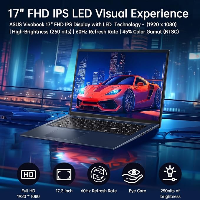 ASUS Vivobook Laptop,17.3" FHD Anti-Glare Display, Core i3-1215U (up to 4.4GHz), 24GB RAM, 1TB SSD + 128GB Portable SSD, WiFi 6E, Webcam, Keypad, Copilot, with 2019 Lifetime Office, Win 11 Home