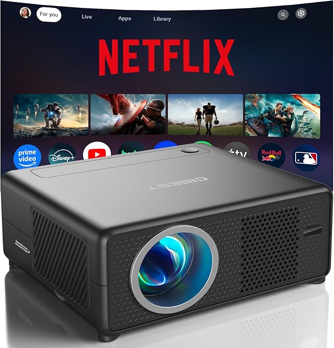 CiBest Mini Projector with WiFi and Bluetooth, Built-in Netflix/YouTube/PrimeVideo, Electric Focus & Keystone, Short Throw Full HD 1080P Supported, Portable Outdoor/Indoor Use