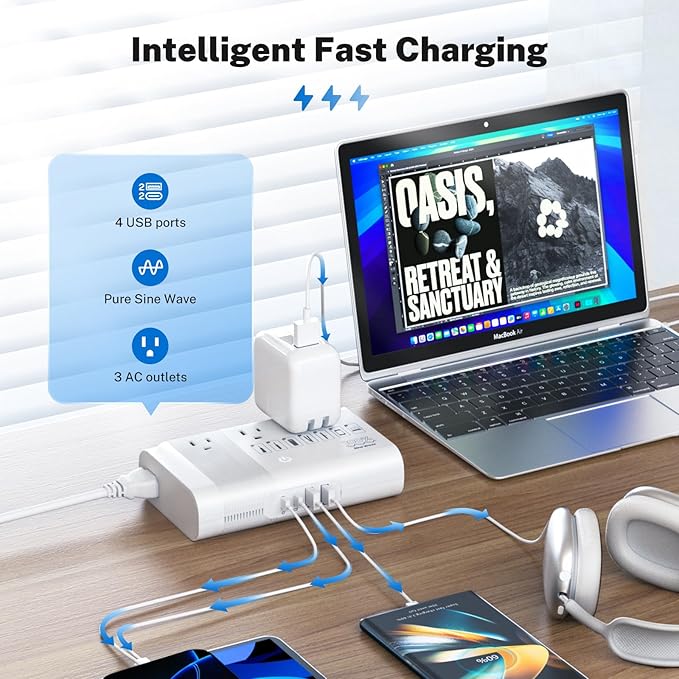 DOACE 500W Universal Travel Adapter 220V to 110V Voltage Converter, Pure Sine Wave European Travel Plug Adapter Converter, Transformer for US to Most Europe，UK/AU/EU/IT with 3 US Outlets & 4 USB