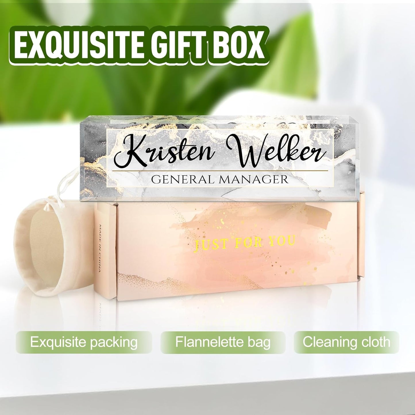 Name Plate for Desk, Desk Name Plate Personalized, Office Decor for Women Men, Acrylic Desktop Accessories, Office Gifts for Boss Nurse Teacher Coworker, Employee Appreciation Gift (Silver/Gold)