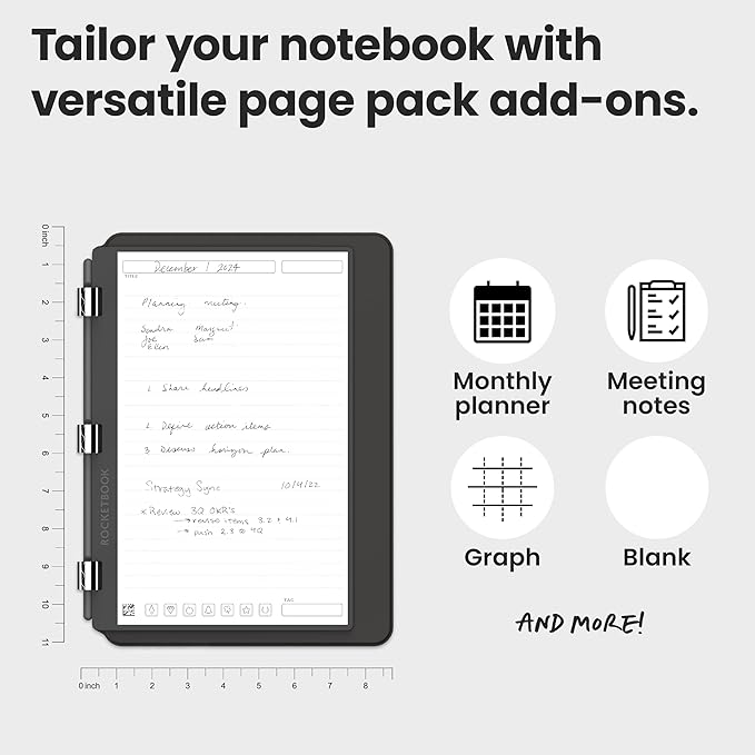 Rocketbook Pro 2.0 Reusable Professional Smart Notebook, Letter Size 8.5x11, Black - Lined & Dot Grid Pages, App-Connected, Erasable, Premium Cover, Ideal for Work Notes and Business Meetings