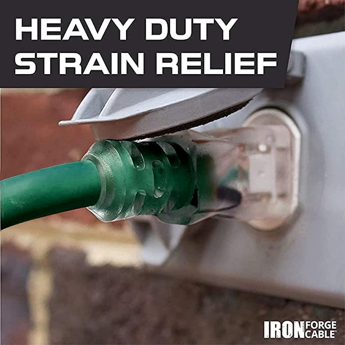 IRON FORGE CABLE 12 Gauge Extension Cord 25 Ft Lighted End - 12 AWG Heavy Duty Extension Cord with 3 Prong, Industrial Grade Green Outdoor Cable 12/3 SJTW for Major Appliances & HVAC, US Veteran Owned
