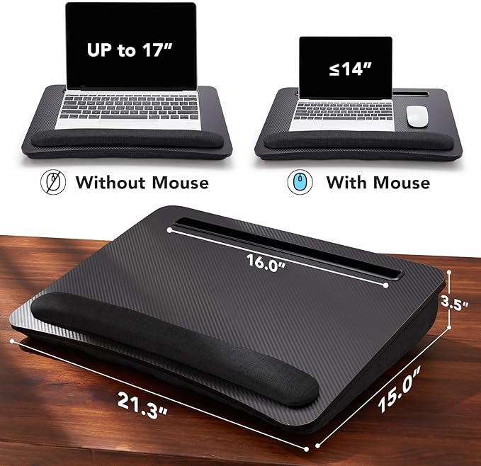 HUANUO Lap Laptop Desk - Portable Lap Desk with Cushion, Fits up to 17 inch Laptop, with Anti-Slip Strip & Storage Function for Home Office Students Use as Computer Laptop Stand - Black, HNLD28B