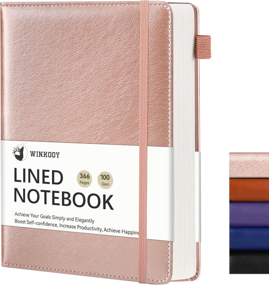 Lined Journal Notebook, 366 Pages, 100Gsm Leather Hardcover Journals for Writing Thick A5 College Ruled Classic Notebook with Pen Loop, Daily Journal for Women Men Travel Business Work Office