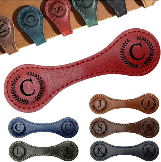 Personalized Magnetic Leather Bookmarks with Initial, 26 Letters Custom Handmade Magnet Book Marks Clips, Gifts for Reading Women, Men, Book Lovers, Kids, Readers Accessories