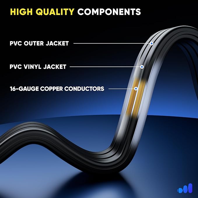 Maximm 1 Ft Extension Cord, 2 Prong, 360° Rotating Flat Plug, UL Certified, Black – Space-Saving Indoor Power Cord for Tight Spaces, Polarized