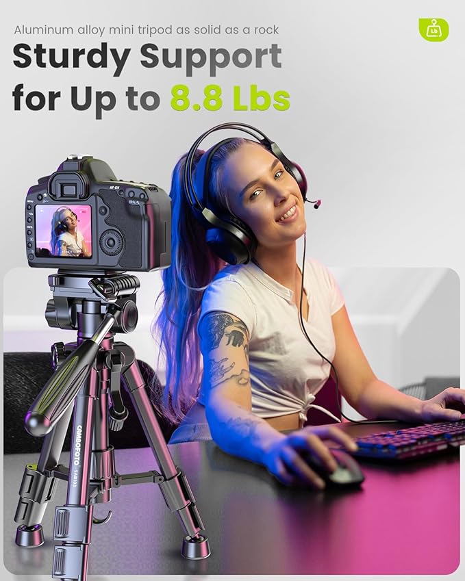 CAMBOFOTO 30"-Camera-Tripod, Porfessional Aluminum Heavy Duty Tripod Stand for Mirrorless Camera/DSLR/Cell Phone/Camcorder, with Holder and Travel Bag (Weight 1.5Lb, Max Load 15 Lb)