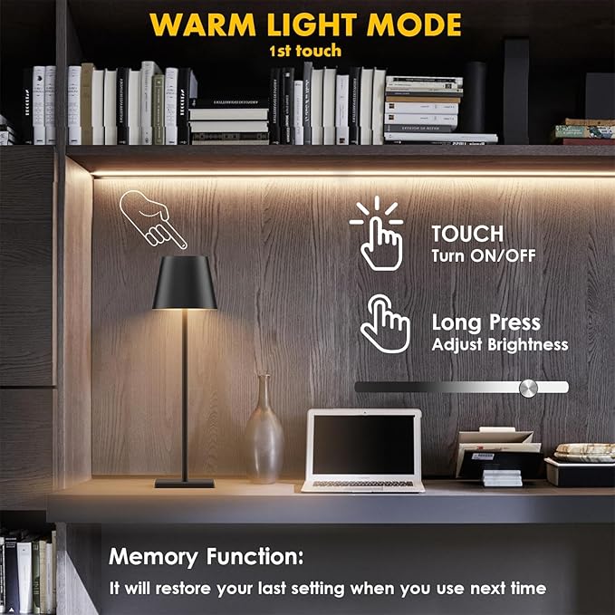 2 Pack LED Cordless Table Lamp with RGB & Stepless Dimming Rechargeable Battery Desk lamp 3W 5500mAh Battery Operated with Modern Portable Table Light for Indoor/Outdoor IP54 Waterproof (Black)