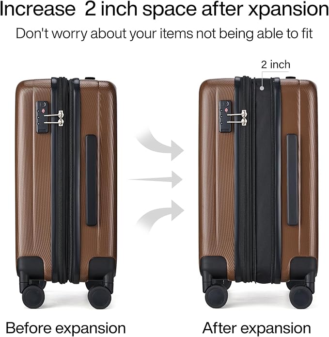 Hanke Expandable Hardshell Luggage Sets 3 piece Carry On Luggage with Wheels Suitcases Lightweight Checked Tsa Luggage Rolling Large Suitcase Travel Luggage Bag Woman Men 20/24/29 Inch(Brown)