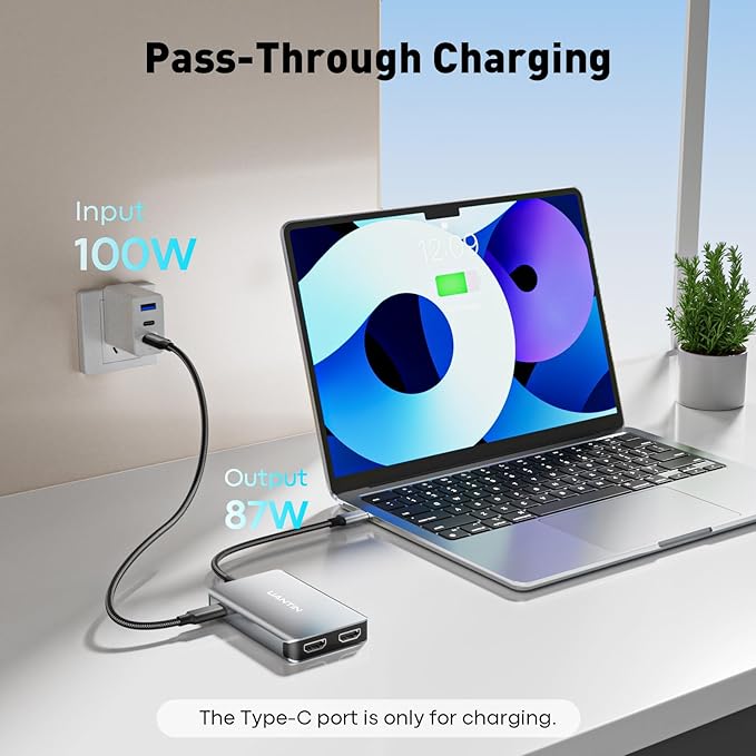 USB C Docking Station Dual Monitor with 2 HDMI, 6-in-1 USB C Hub, Laptop Docking Station with 4K 60Hz HDMI, 3 USB-A, 100W PD Charging, Thunderbolt Dock Compatible with Dell, HP, Lenovo, Surface