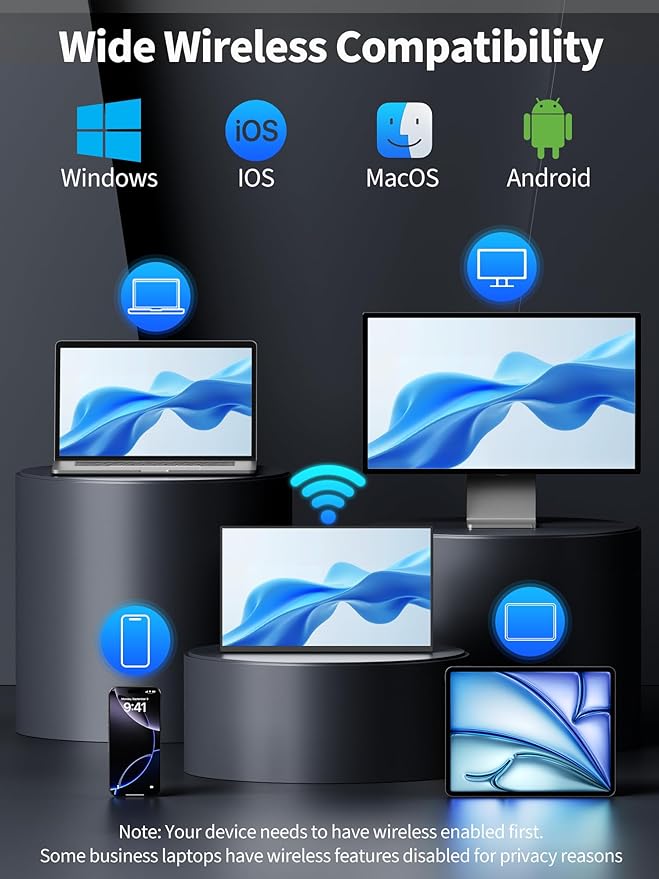 8000 mAh Wireless Portable Monitor, 15.6" 1080P IPS Laptop Screen, Second Computer Gaming Display with Speakers, Travel Monitor for Windows/Mac/Android/iOS/Gaming Console