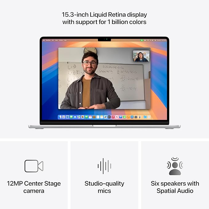 Apple 2025 MacBook Air 15-inch Laptop with M4 chip: Built for Apple Intelligence, 15.3-inch Liquid Retina Display, 16GB Unified Memory, 512GB SSD Storage, 12MP Center Stage Camera, Touch ID; Silver