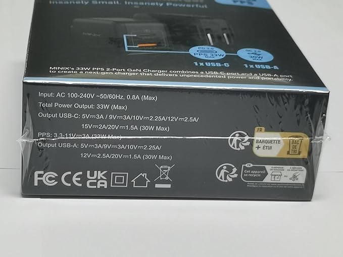 MINIX P1 Mini 30W USB C Charger, 33W PPS 2-Port GaN Charger 1 USB-C Port, 1 USB-A Port with Foldable Plug, Compatible with iPhone 8-15/16 Series, Galaxy S10-S23, Pad and More