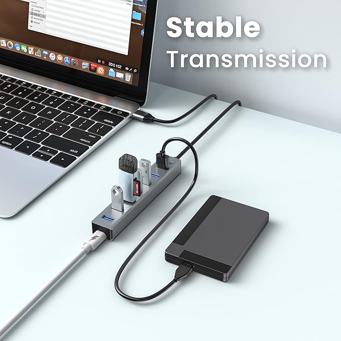 USB 3.0 hub, atolla 7-Port Multi USB Aluminum hub, 1m Extension Cable USB Splitter, Suitable for PC, Laptop, MacBook Pro, etc.