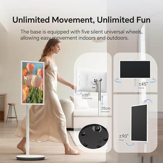 KTC 27 Inch MegPad Portable TV Touchscreen Monitor 1080p, Android 14 EDLA Certification with Camera, 9500mAh Built-in Battery, Remote Control