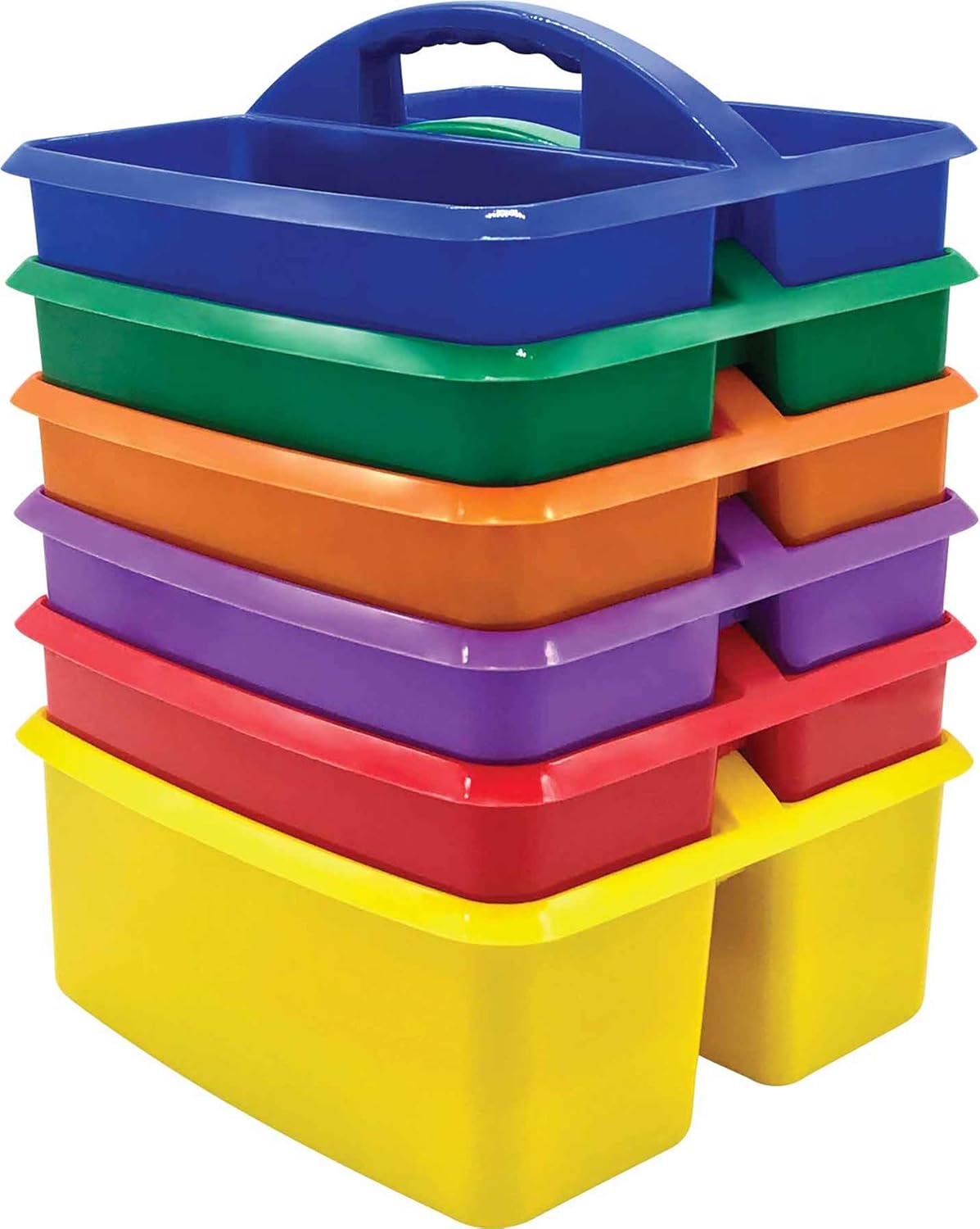 Teacher Created Resources Assorted Primary Colors Portable Plastic Storage Caddy 6-Pack for Classrooms, Kids Room, and Office Organization, (Blue, Green, Orange, Purple, Red and Yellow) 3 Compartment