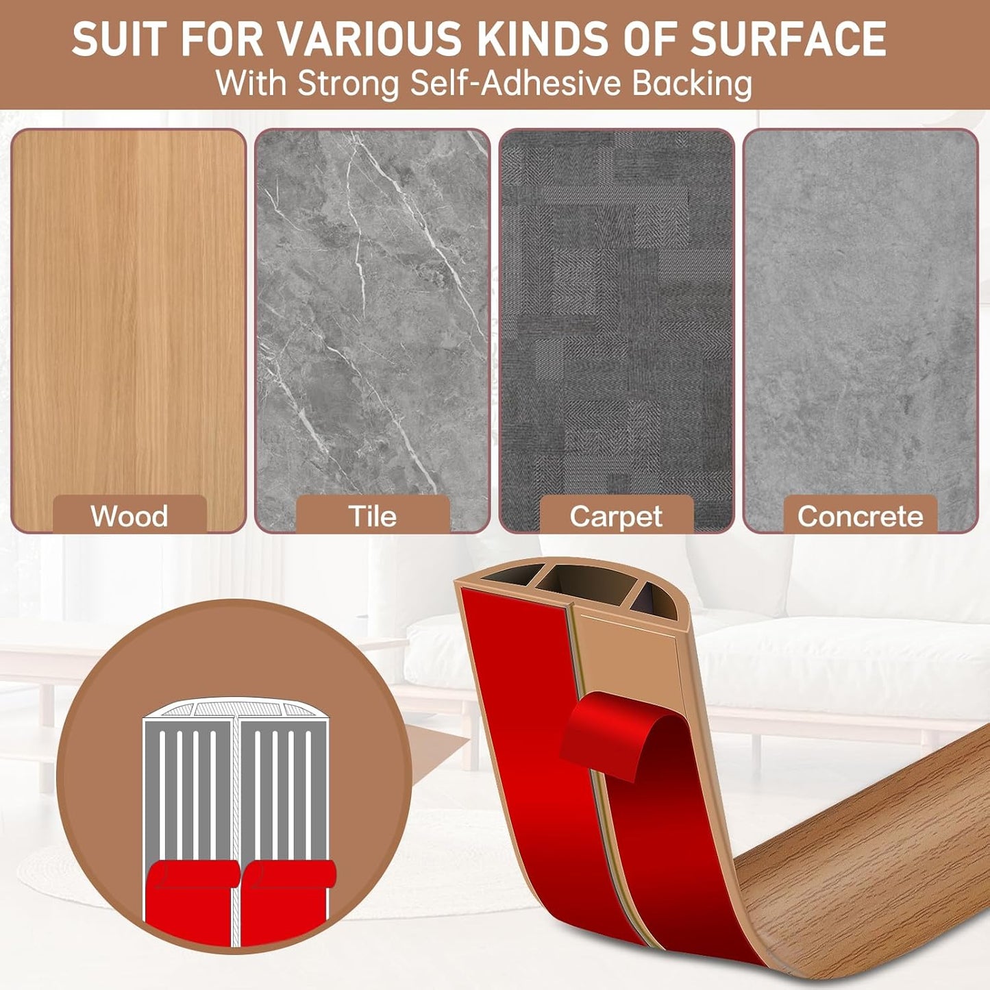 Floor Cord Cover Self Adhesive Cord Hider Floor Extension Cord Covers for Floor Power Cord Protector Cable Management Prevent Cable Trips Cable Cavity 0.51" W x 0.31" H (Light Brown Wood, 3.3Ft)