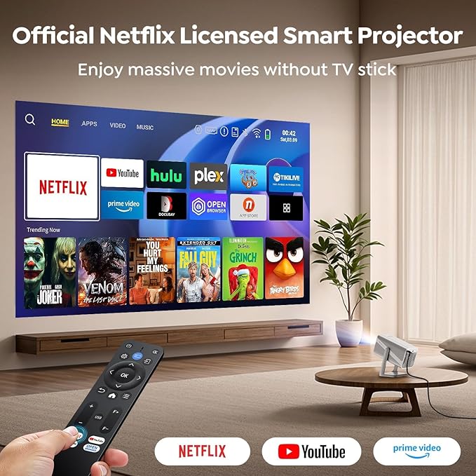 [Netflix-Licensed/Auto Focus/360°Adjustable Stand]Smart-Projector-4K with WiFi 6 and Bluetooth5.2, Native 1080P Mini Portable Projector, Dolby Audio/Auto Keystone/Zoom, TOPTRO Outdoor Movie Proyector