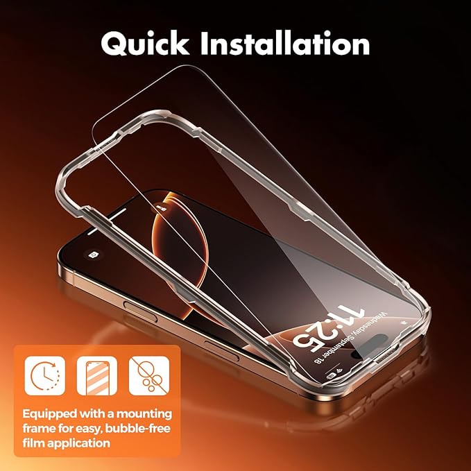 UNBREAKcable 3-Pack Screen Protector for iPhone 16 Pro, Double Shatterproof Tempered Glass [Easy Installation Frame] [9H Hardness] [99.99% HD Clear] [Case Friendly] for iPhone 6.3 inch