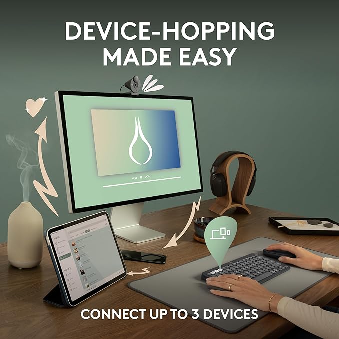 Logitech Pebble Keys 2 K380s, Multi-Device Bluetooth Wireless Keyboard with Customizable Shortcuts, Slim and Portable, Easy-Switch for Windows, macOS, iPadOS, Android, Chrome OS - Tonal White