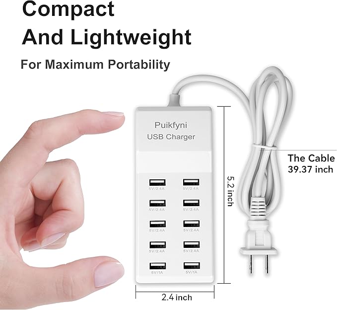 2 Pack 10-Ports USB Charger Station, Family-Sized Desktop USB Rapid Charger，USB Charging hub,Smart USB Charger for Multiple Devices,Smart Watches ，Smart Phones， Tablets (USB-A Port)