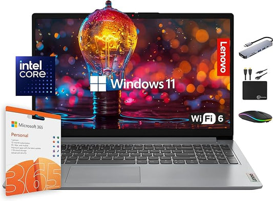 Lenovo IdeaPad Laptop Computer 2025, 15.6" Display, 20GB RAM, 1.6TB Storage (1TB SSD + 128GB eMMC + 500GB Ext), Intel Dual Core Processor, Long Battery, MarxsolAccessory, 1 Year Office 365, Win 11