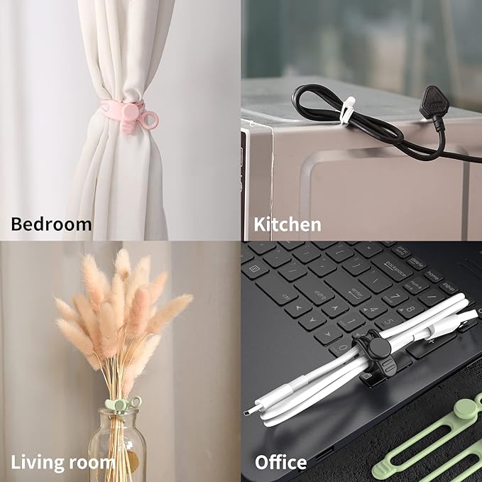 35pcs Silicone Cable Ties,Reusable Cable Management Organizer, Wire Ties，Travel Cord Ties，Cord Organizer for Bundling Cable Cords in Home,Office,Kitchen,School(5 Colors)