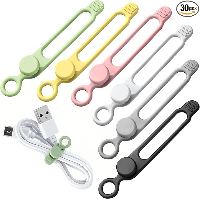 30 Pcs Silicone Data Cable Organizer, Reusable Cable Ties Wire Organizers for Office, Multipurpose Elastic Cord Wraps Cable Management for Charging Cord,Appliances,Home,Office,Kitchen,School,Travel
