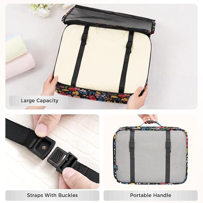 BAGAIL 8 Set Packing Cubes Luggage Packing Organizer Bags for Travel Accessories-Black Floral