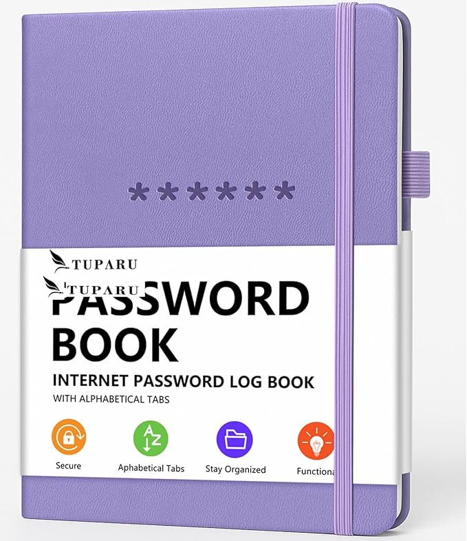Password Book with Alphabetical Tabs – Hardcover Internet Address & Password Organizer – Password Keeper Notebook for Computer & Website – 7x 10" Log-in Password Journal w/Thick Paper (Lavender)