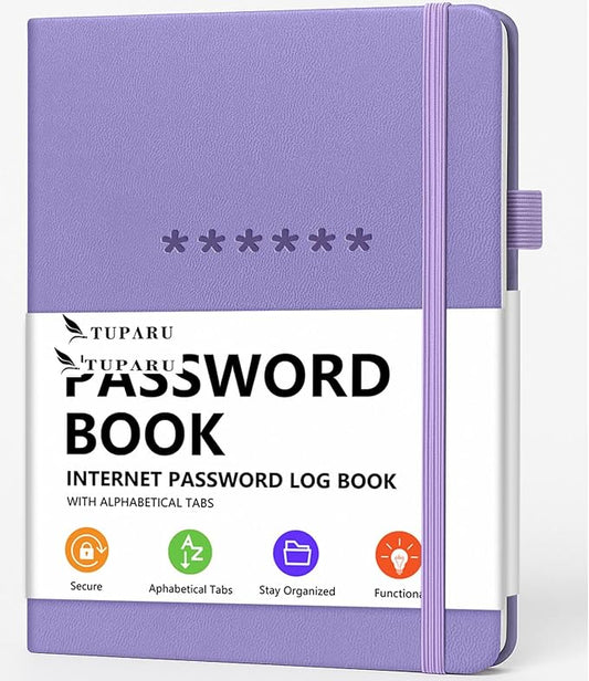 Password Book with Alphabetical Tabs – Hardcover Internet Address & Password Organizer – Password Keeper Notebook for Computer & Website – 7x 10" Log-in Password Journal w/Thick Paper (Lavender)