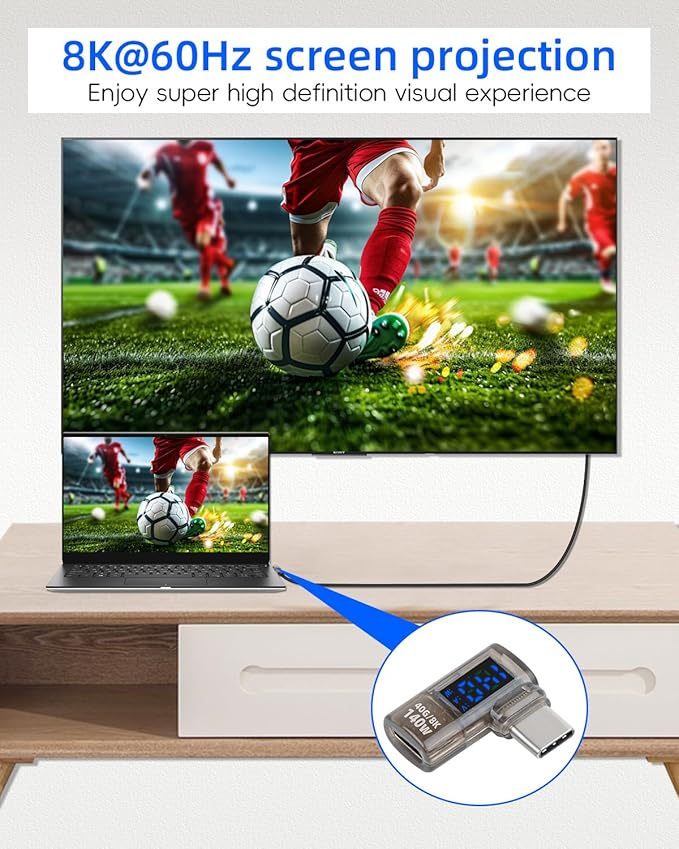 90 Degrees 140W USB C Male to USB C Female Adapter,USB Type C Converter,40 Gbps Data Transmission,Wattage,Voltage,Current LED Display,Suitable for Laptops,Desktop Computers,Phone (2Pcak)