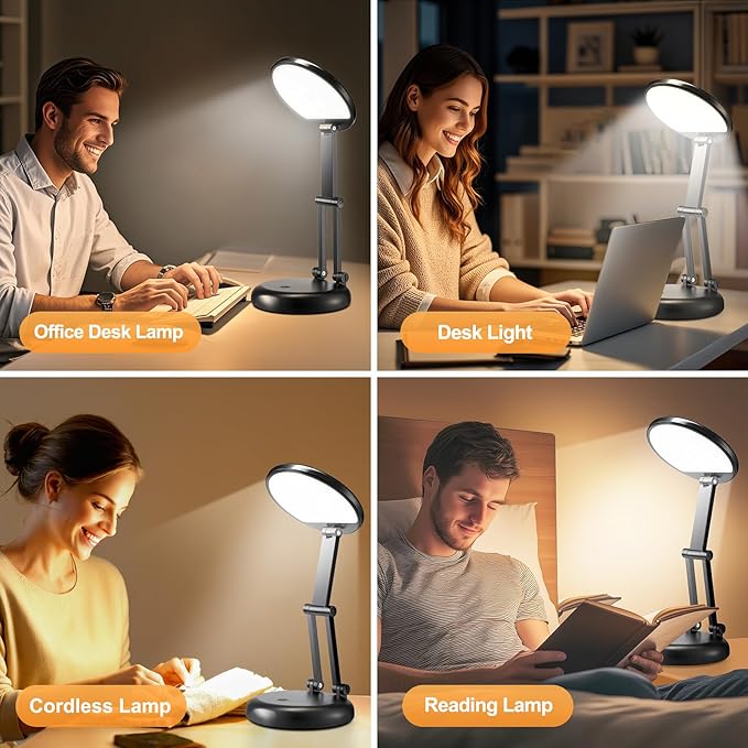 COOLNIGHT Small Desk Lamp, 10 Brightness LED Desk Lamp for Home Office, Rechargeable & Cordless, Eye-caring, Black