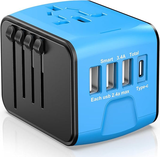 ISIX International Travel Adapter Universal Power Adapter Worldwide All in One 4 USB Perfect for European US, EU, UK, AUS,Asia 200+ Countries