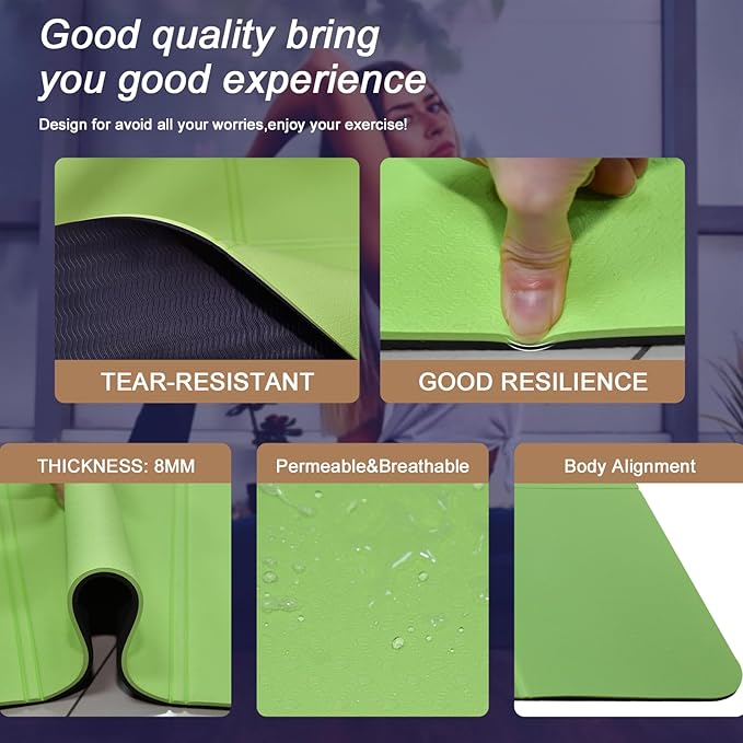 Foldable Yoga Mat 72" L x 32" W x 0.32 Inch Extra Thicked and Wided, Folding Yoga Mat for Travel with Canvas Carrying Bag, Non-Slip TPE Exercise Pilates Mat