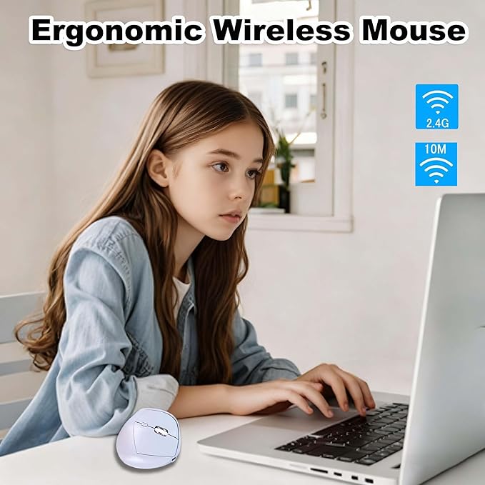 Wireless Bluetooth Mouse Vertical Ergonomic Dual Mode Rechargeable Silent Portable High Precision Optical Cordless Mice with USB Receiver for PC/Laptop/Tablet/MacBook Boy Girl,Reduce Wrist Pain(Blue