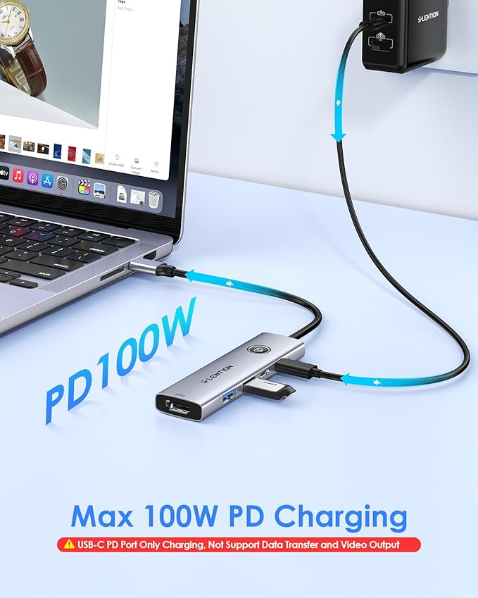 LENTION USB C Multiport Adapter, 5-in-1 USB C Hub with HDMI 4K@60Hz, USB A 3.0, Type C 3.0, 100W PD Charging, Multiport USB Adapter with Screen On/Off Button New MacBook Pro and Other Type C Devices