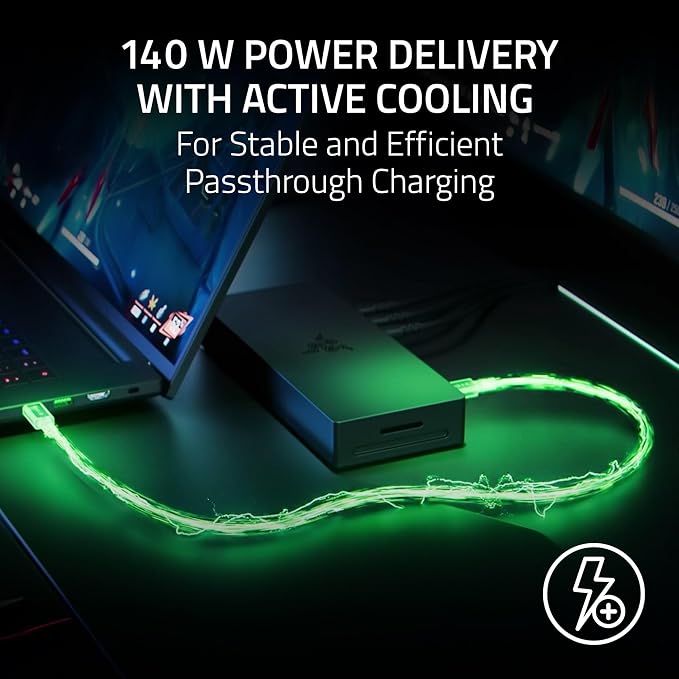 Razer Thunderbolt 5 Dock Chroma: 11 Port Docking Station with M.2 SSD Slot - 120Gbps Transfer Speeds - 3X 4K Displays at 144 Hz on TB5/4 Laptops - 140W PD Charging - Active Cooling - TB Share - Black