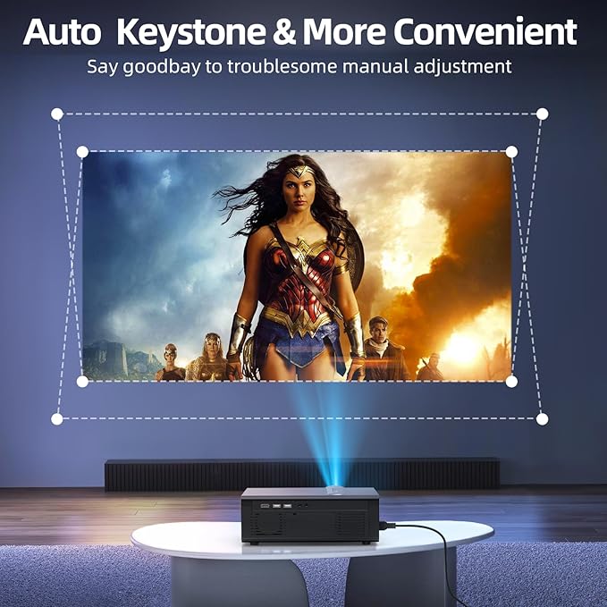 [Electric Focus/Auto Keystone] Projector with WiFi and Bluetooth, Native 1080P 4K Supported,FUDONI Outdoor Movie Projector for Home Theater UP to 300", for iOS/Android/Laptop/TV Stick/HDMI/USB