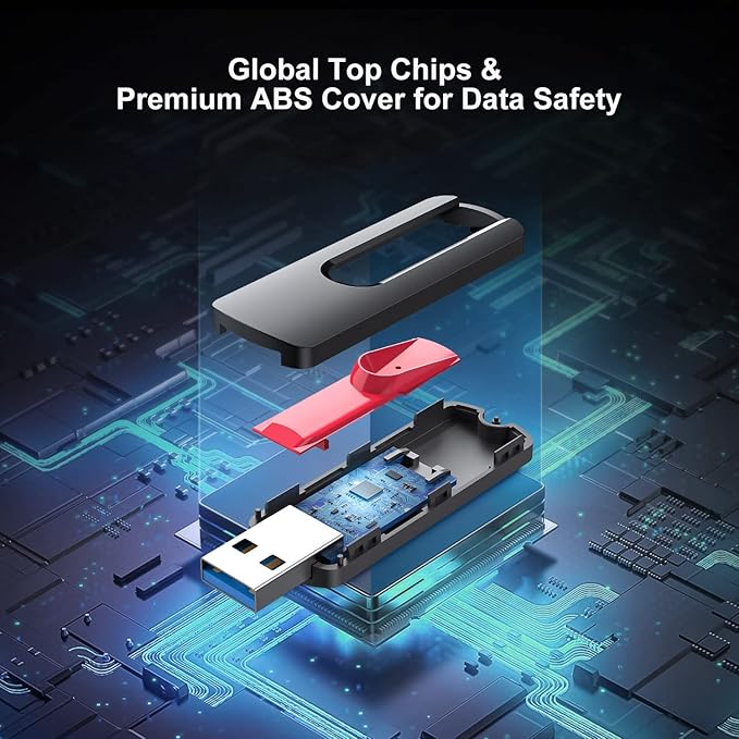 RAOYI 128GB Flash Drive Renewed USB 3.1 Flash Drive Thumb Drive Slide Retractable USB Drive Mini Portable Memory Stick with Lanyard Hole-Red