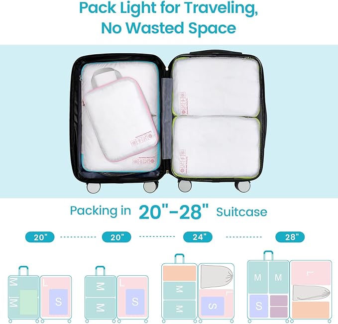 Cambond Compression Packing Cubes for Travel Women - Travel Bags Luggage Organizers Travel Essentials Compression Cubes for Travel Carry on Suitcases Organizer