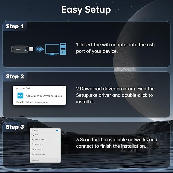 EDUP Mini USB 3.0 WiFi 6E Adapter for PC, AXE3000, 802.11ax, Tri-Band 6GHz/5GHz/2.4GHz, USB Wi-Fi Dongle Wireless Network Card, Support Windows 11/10 (Install Driver) & Linux (Plug and Play)