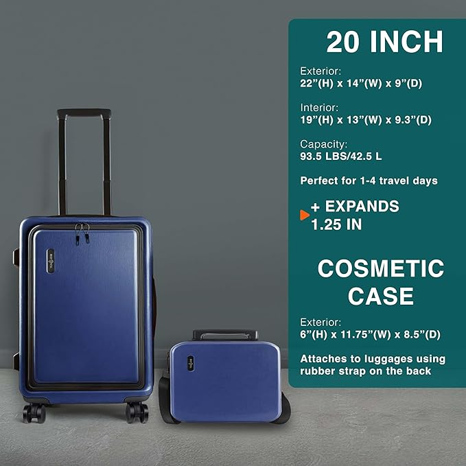 Luggage Sets 2 Piece, 22 Inch Carry on Luggage and 28 Inch Suitcases with Wheels Spinner, Durable Hard Shell Suitcase Set, Expandable Travel Suitcase, Navy