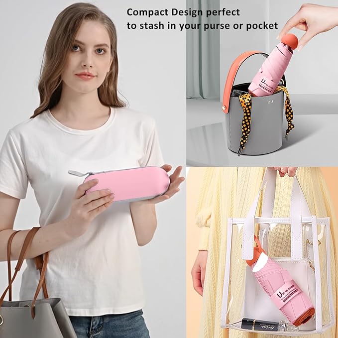 BAODINI Travel Mini Umbrella for Purse With Case Small Compact UV Sun Protection Sun Lightweight Tiny Pocket Umbrella for Women Kids and Men