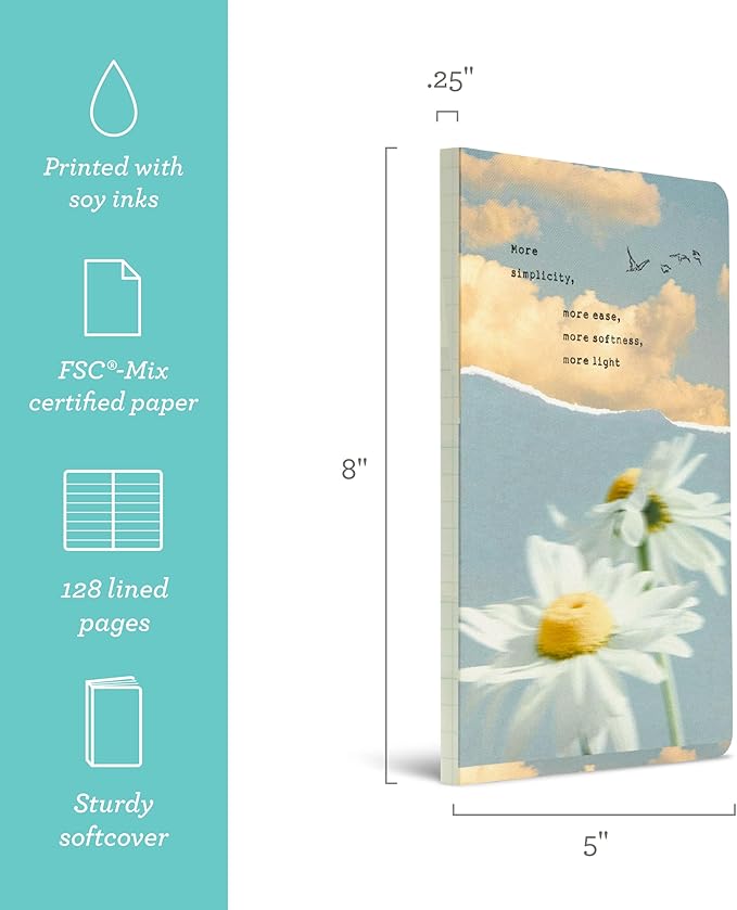 Compendium Softcover Journal – More Simplicity, More Ease, More Softness, More Light – A Write Now Journal with 128 Lined Pages, 5" W x 8" H