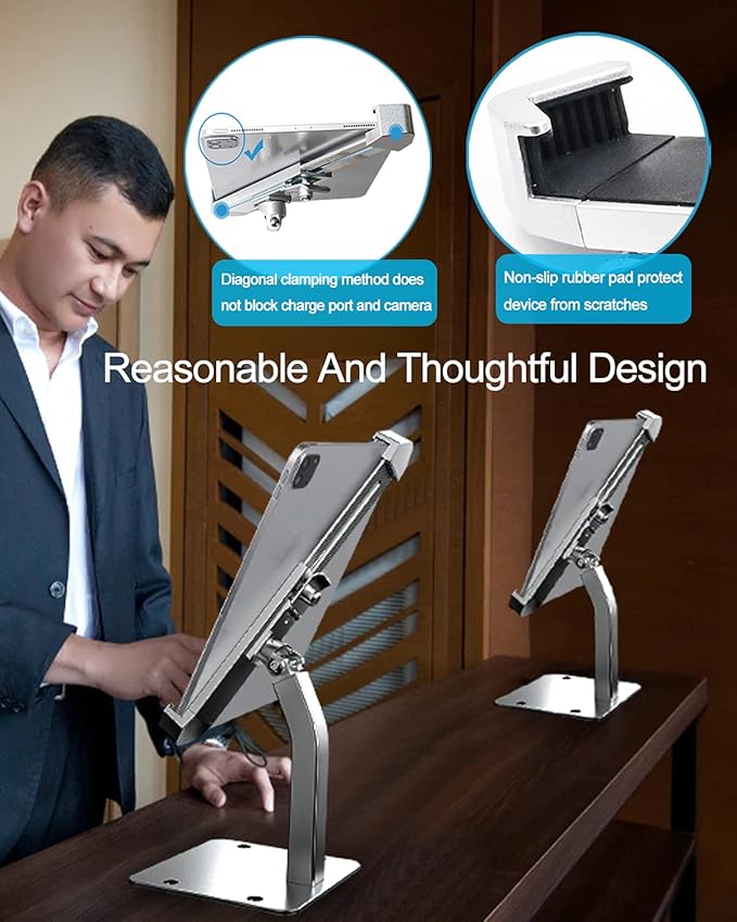 woleyi Anti-Theft Desktop Tablet Kiosk Stand Holder, Heavy Duty Countertop Tablet POS Display Mount with Security Lock and Key, Compatible iPad Pro/Air/Mini, Galaxy Tabs, Surface, More 7-11" Tablets