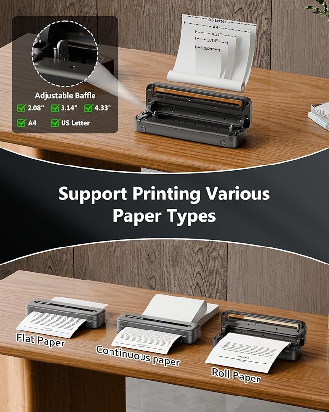 Itari Thermal Portable Printers Wireless for Travel, 300dpi Inkless Printer Support 8.5'' x 11'' US Letter & A4 Paper, Bluetooth Mobile Printer Compatible with iOS, Android Phone & Laptop