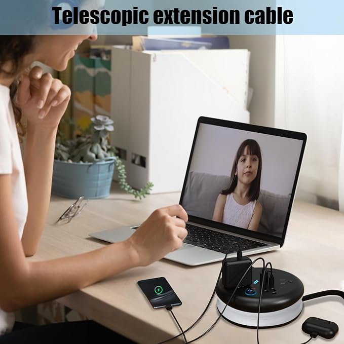 Retractable Travel Power Strip: 10 Ft Extension Cord Portable Powerstrip with 5 Outlet 2 Smart USB Port 2 USB C for Travel Cruise Ship Beach Vacation Essentials